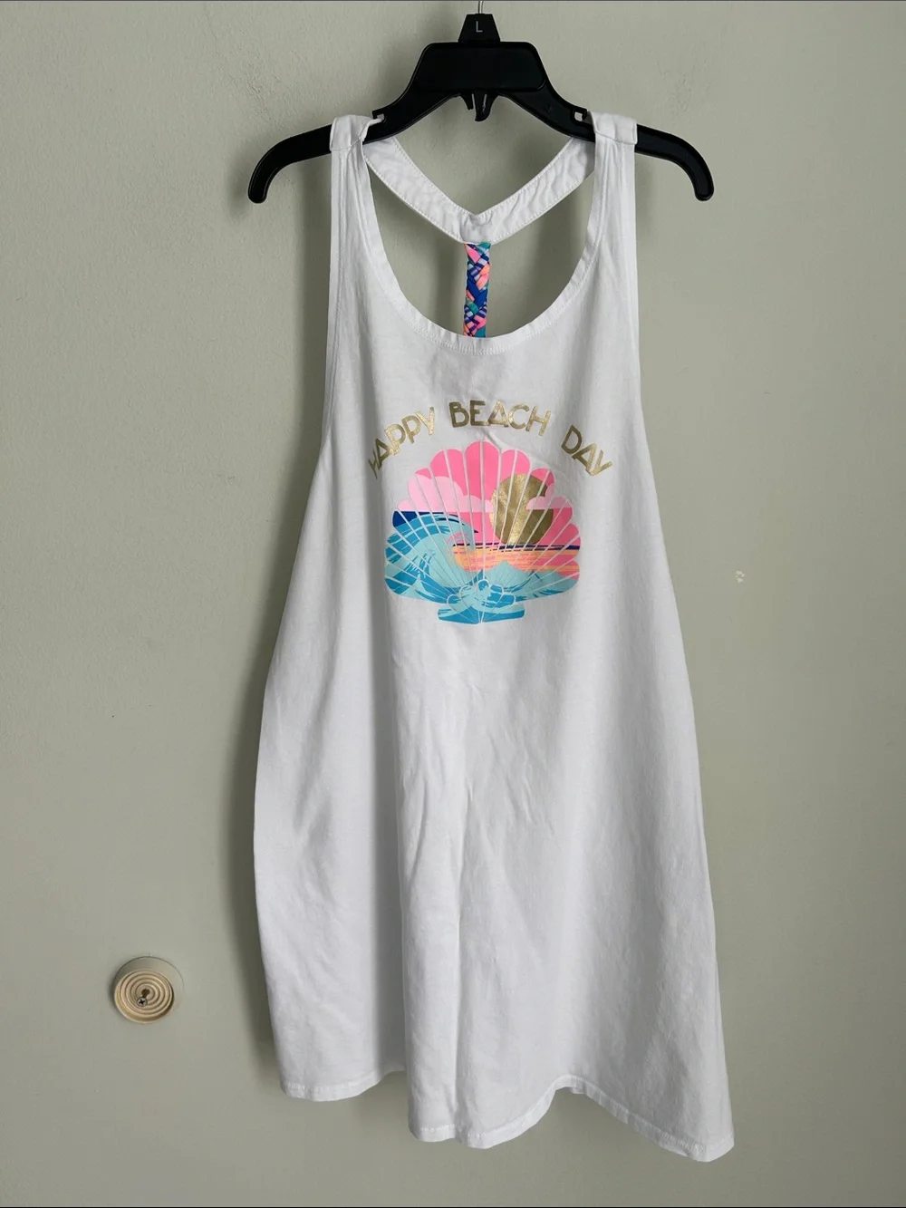Cat & Jack White Girls Tank Dress with Pink Blue Shell Graphic